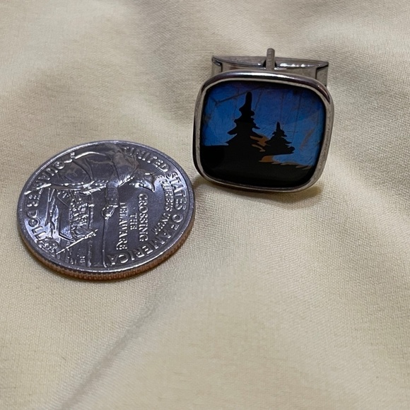 Vintage‎ 50's Butterfly Wing Blue Evergreen Sunset cuff links Party Wedding - Picture 4 of 7